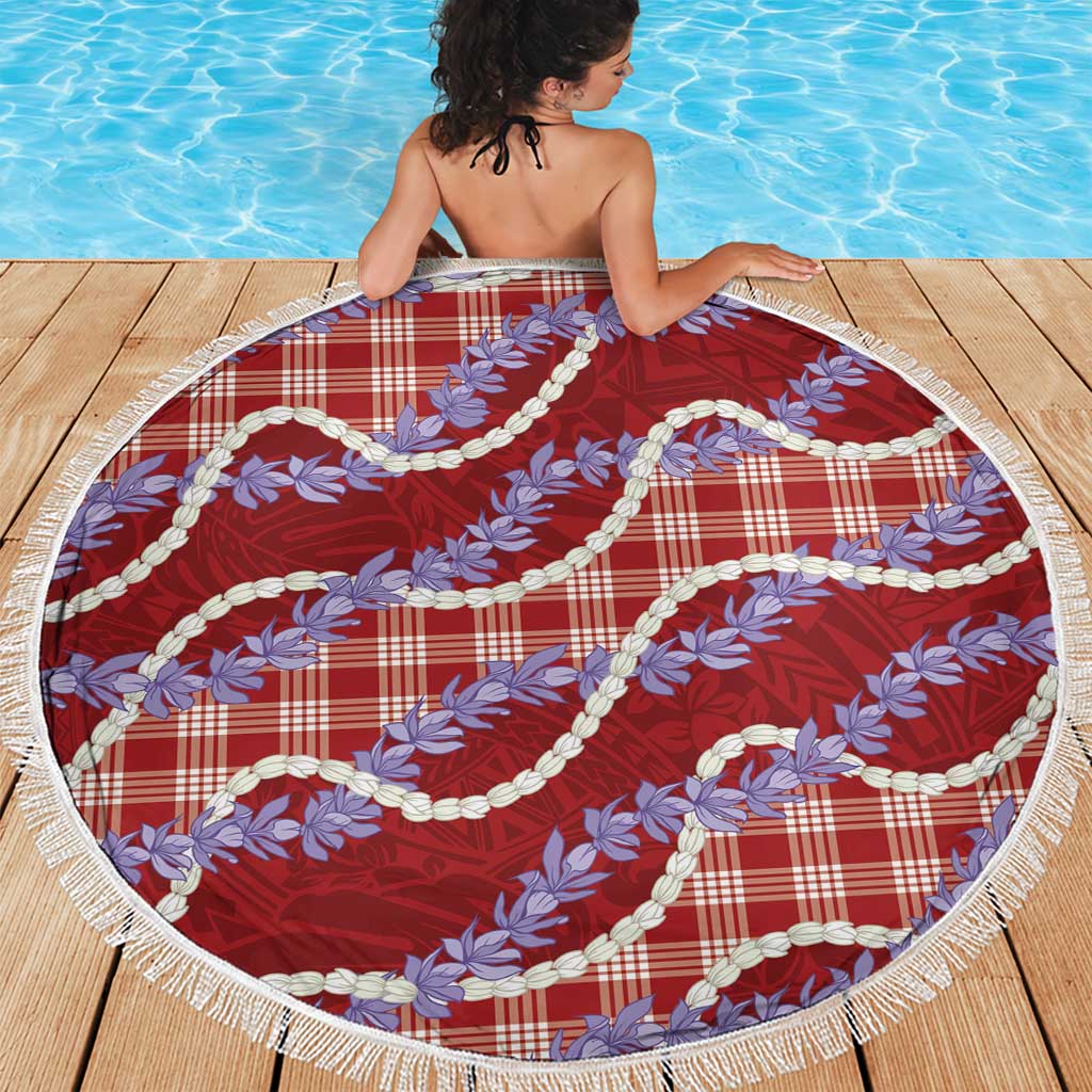 Red Hawaii Palaka Honohono Pikake Beach Blanket Hawaiian Orchid Lei Polynesian Pattern - Polynesian Pride