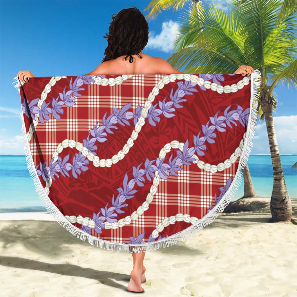 Red Hawaii Palaka Honohono Pikake Beach Blanket Hawaiian Orchid Lei Polynesian Pattern - Polynesian Pride