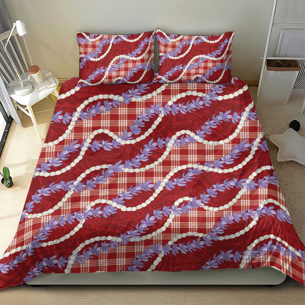 Red Hawaii Palaka Honohono Pikake Bedding Set Hawaiian Orchid Lei Polynesian Pattern - Polynesian Pride