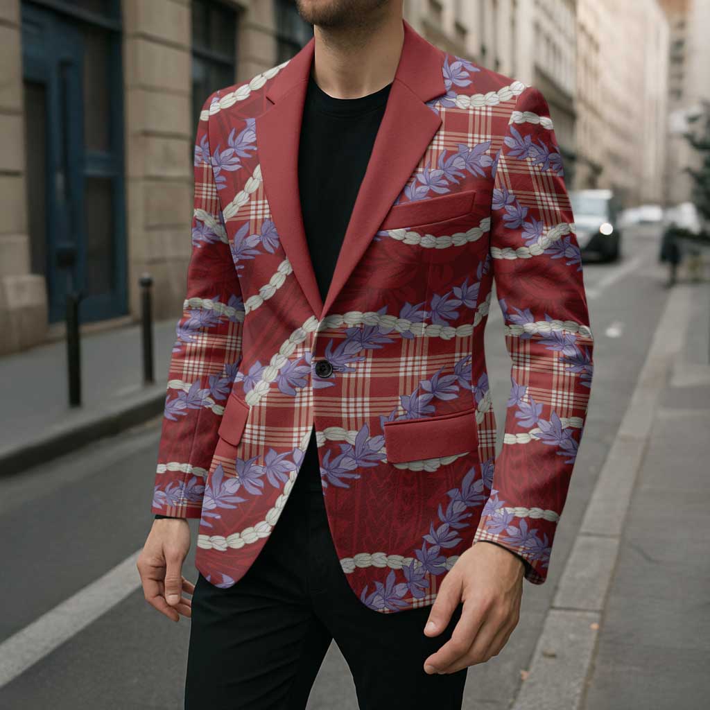 Red Hawaii Palaka Honohono Pikake Blazer Hawaiian Orchid Lei Polynesian Pattern - Polynesian Pride