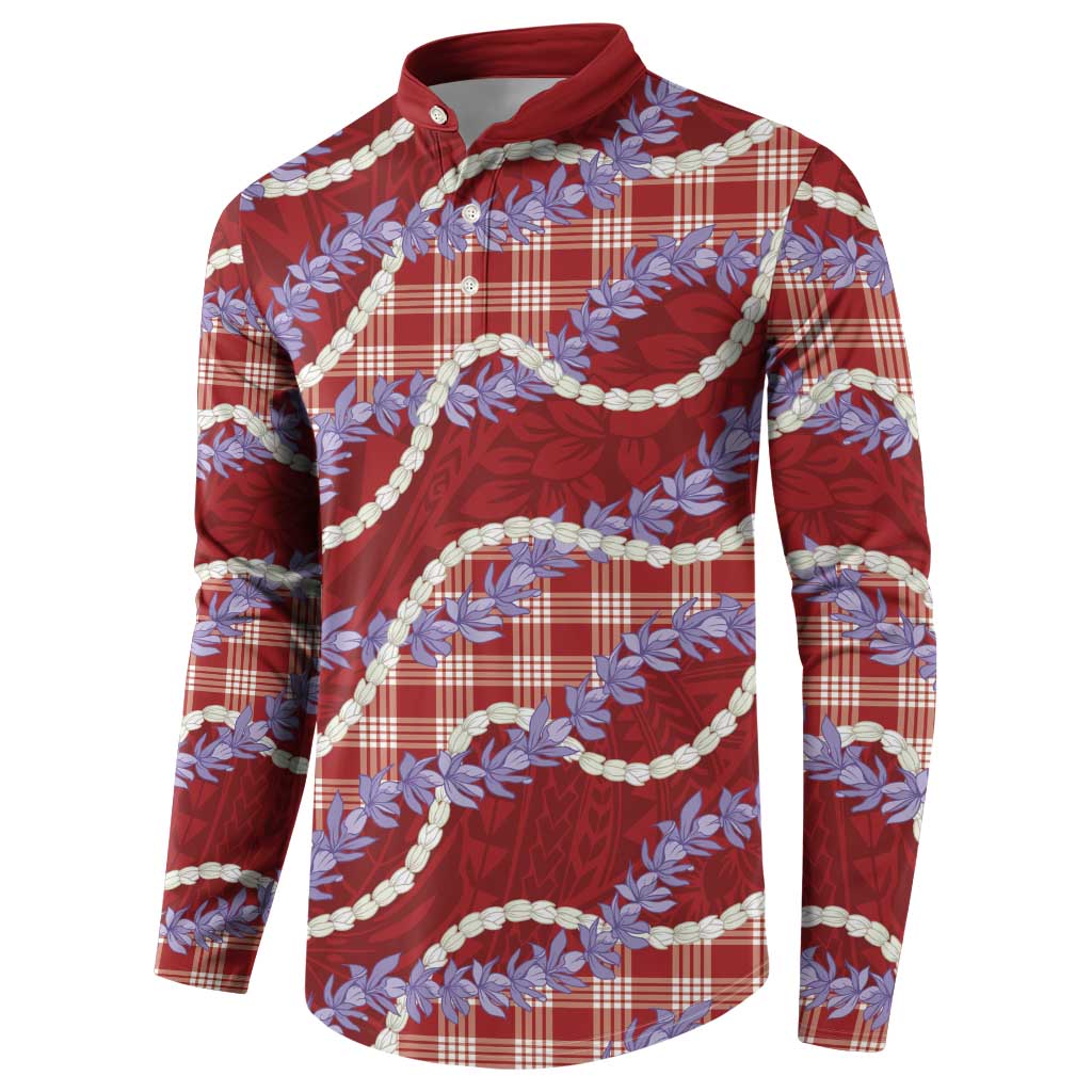 Red Hawaii Palaka Honohono Pikake Button Sweatshirt Hawaiian Orchid Lei Polynesian Pattern - Polynesian Pride