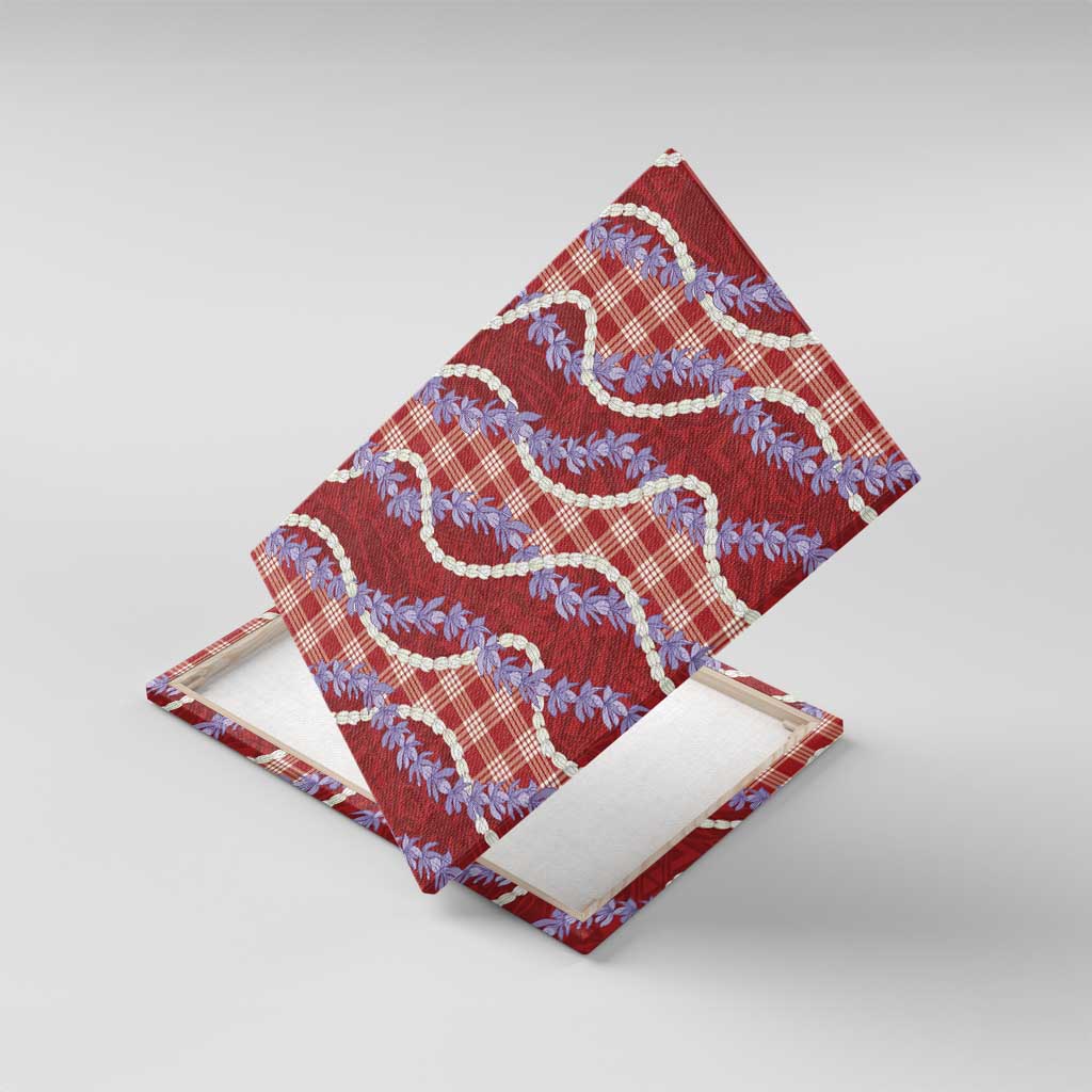 Red Hawaii Palaka Honohono Pikake Canvas Wall Art Hawaiian Orchid Lei Polynesian Pattern - Polynesian Pride