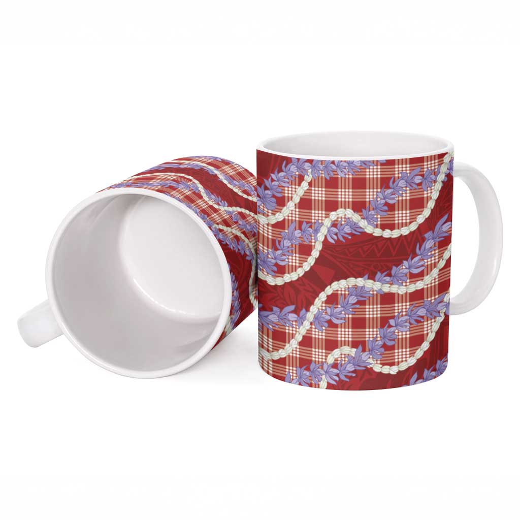 Red Hawaii Palaka Honohono Pikake Ceramic Mug Hawaiian Orchid Lei Polynesian Pattern - Polynesian Pride