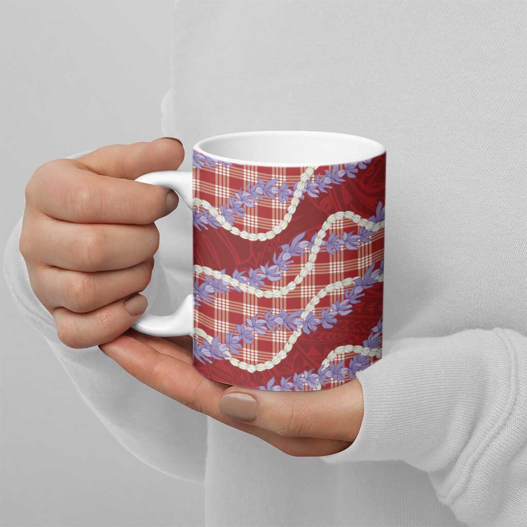 Red Hawaii Palaka Honohono Pikake Ceramic Mug Hawaiian Orchid Lei Polynesian Pattern - Polynesian Pride