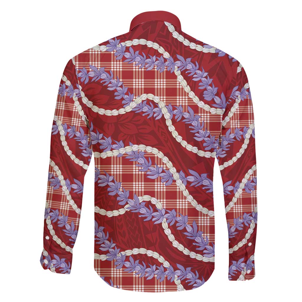 Red Hawaii Palaka Honohono Pikake Family Matching Long Sleeve Bodycon Dress and Hawaiian Shirt Hawaiian Orchid Lei Polynesian Pattern - Polynesian Pride