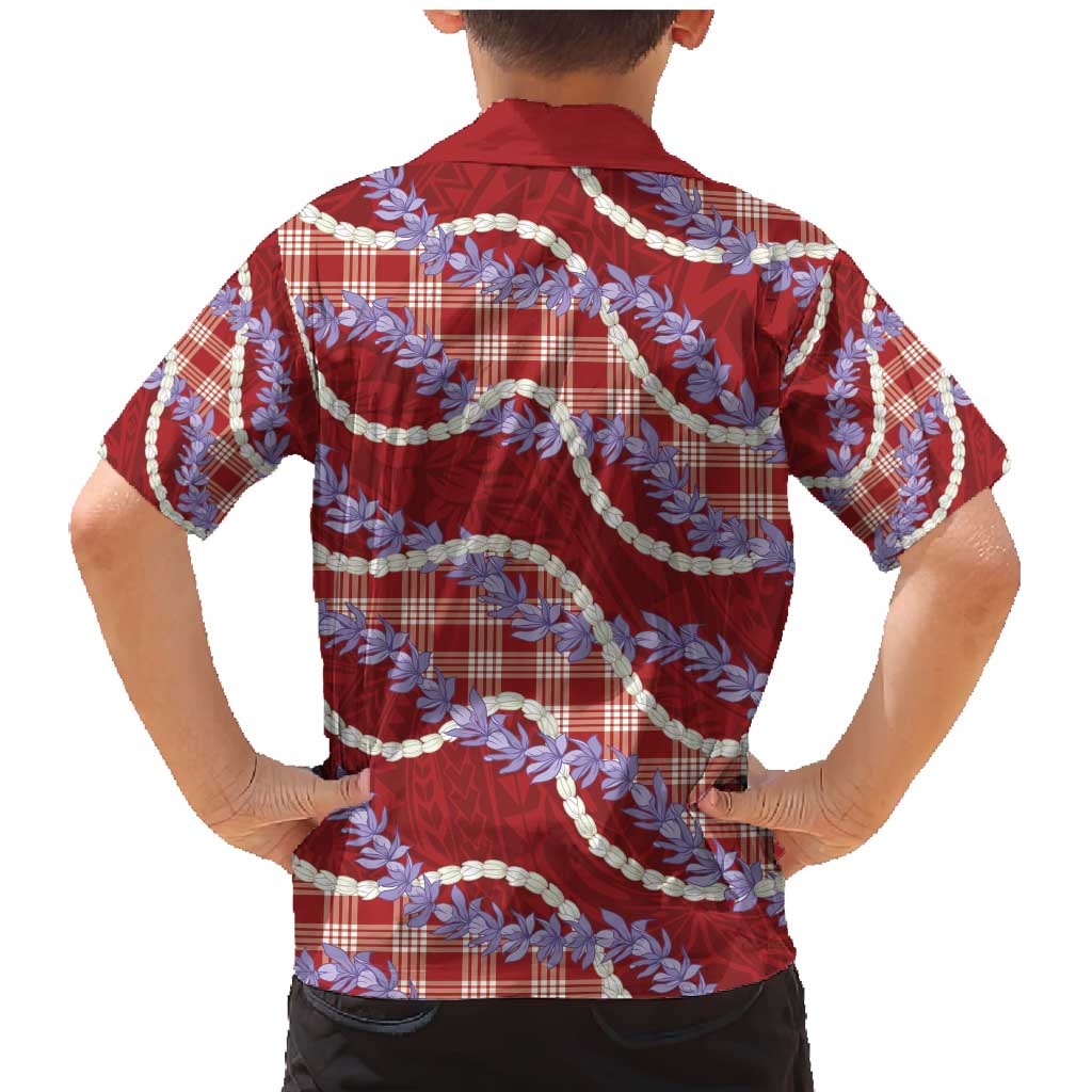 Red Hawaii Palaka Honohono Pikake Family Matching Mermaid Dress and Hawaiian Shirt Hawaiian Orchid Lei Polynesian Pattern - Polynesian Pride