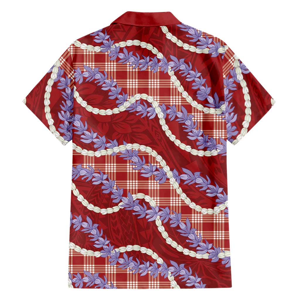Red Hawaii Palaka Honohono Pikake Family Matching Off Shoulder Short Dress and Hawaiian Shirt Hawaiian Orchid Lei Polynesian Pattern LT14 - Polynesian Pride