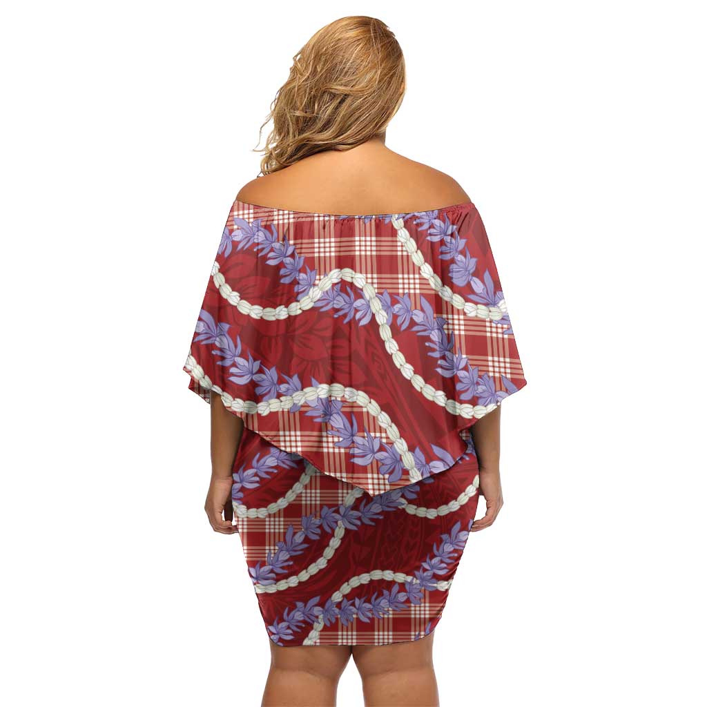 Red Hawaii Palaka Honohono Pikake Family Matching Off Shoulder Short Dress and Hawaiian Shirt Hawaiian Orchid Lei Polynesian Pattern LT14 - Polynesian Pride