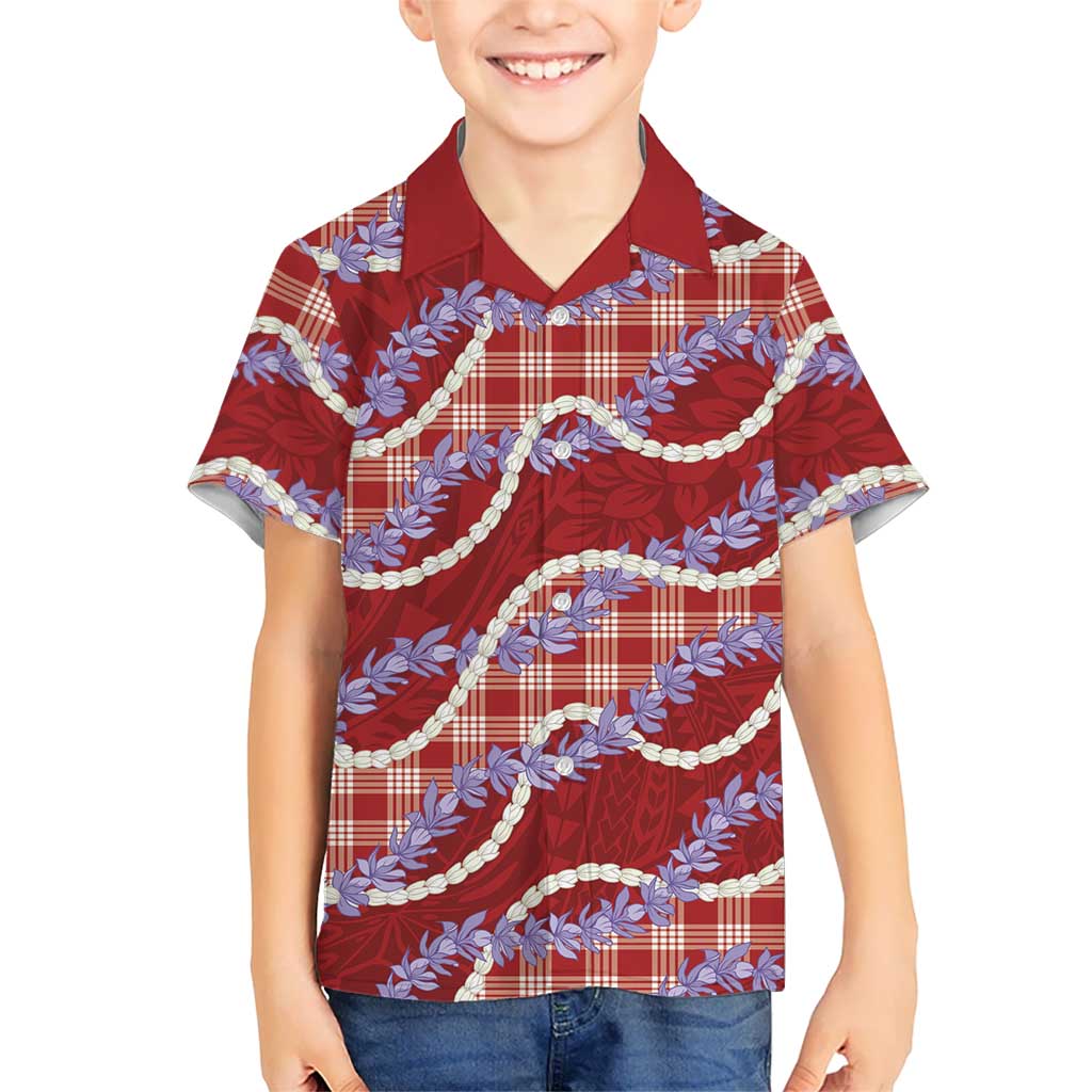 Red Hawaii Palaka Honohono Pikake Family Matching Off Shoulder Short Dress and Hawaiian Shirt Hawaiian Orchid Lei Polynesian Pattern LT14 - Polynesian Pride