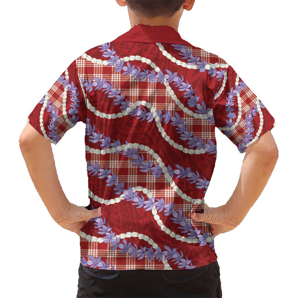 Red Hawaii Palaka Honohono Pikake Family Matching Short Sleeve Bodycon Dress and Hawaiian Shirt Hawaiian Orchid Lei Polynesian Pattern - Polynesian Pride