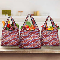 Red Hawaii Palaka Honohono Pikake Grocery Bag Hawaiian Orchid Lei Polynesian Pattern - Polynesian Pride