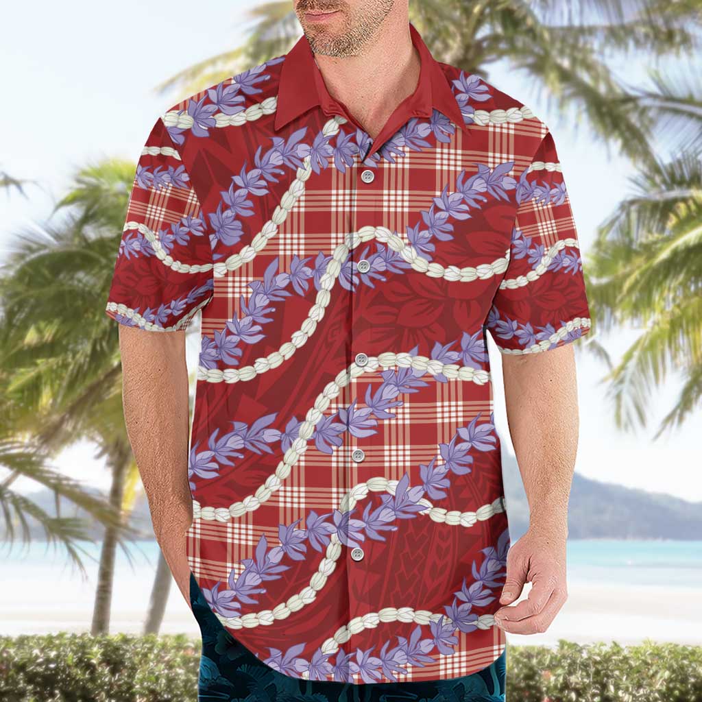 Red Hawaii Palaka Honohono Pikake Hawaiian Shirt Hawaiian Orchid Lei Polynesian Pattern - Polynesian Pride