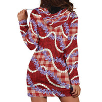 Red Hawaii Palaka Honohono Pikake Hoodie Dress Hawaiian Orchid Lei Polynesian Pattern - Polynesian Pride