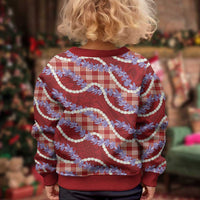 Red Hawaii Palaka Honohono Pikake Kid Ugly Christmas Sweater Hawaiian Orchid Lei Polynesian Pattern - Polynesian Pride