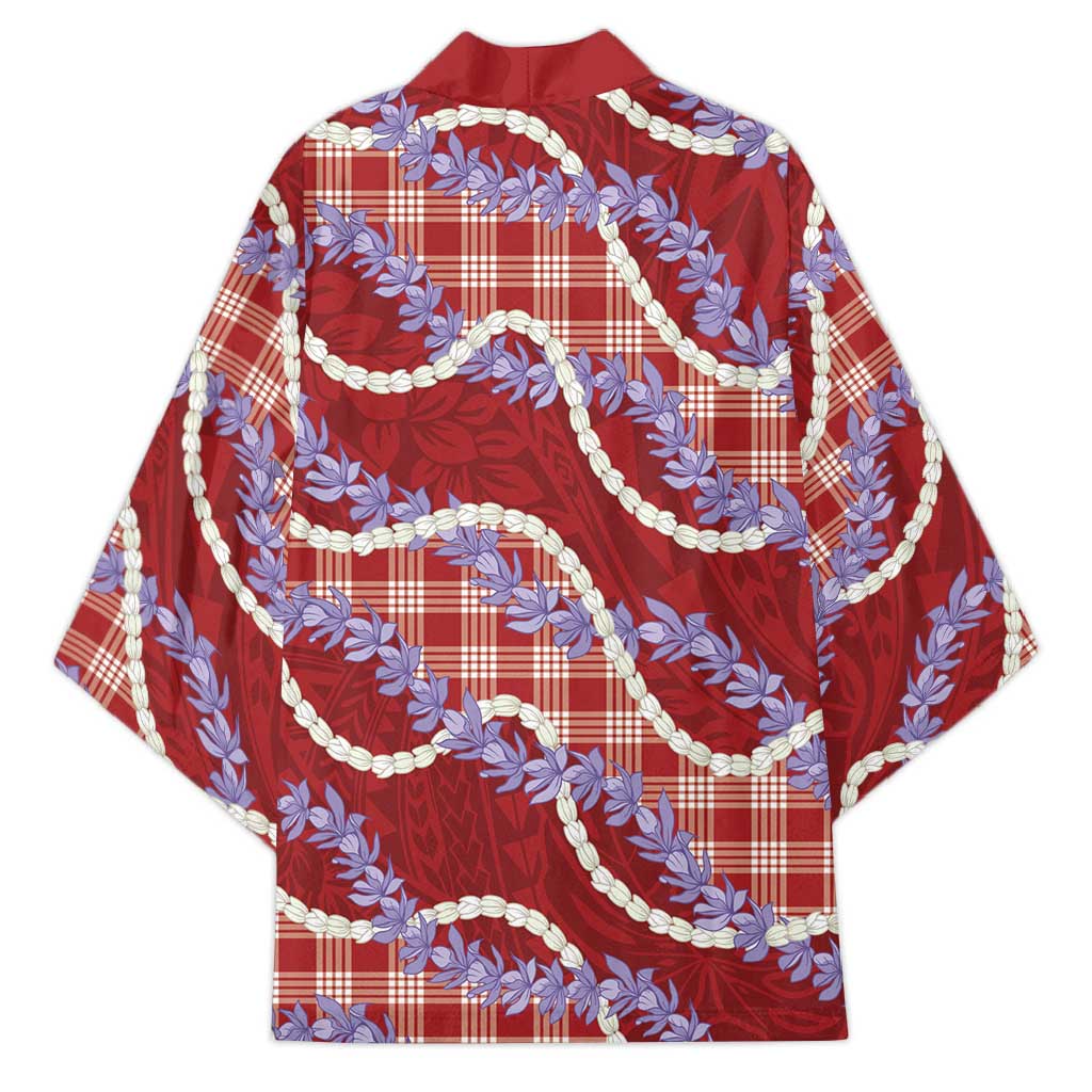 Red Hawaii Palaka Honohono Pikake Kimono Hawaiian Orchid Lei Polynesian Pattern - Polynesian Pride