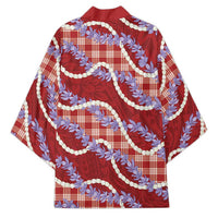 Red Hawaii Palaka Honohono Pikake Kimono Hawaiian Orchid Lei Polynesian Pattern - Polynesian Pride