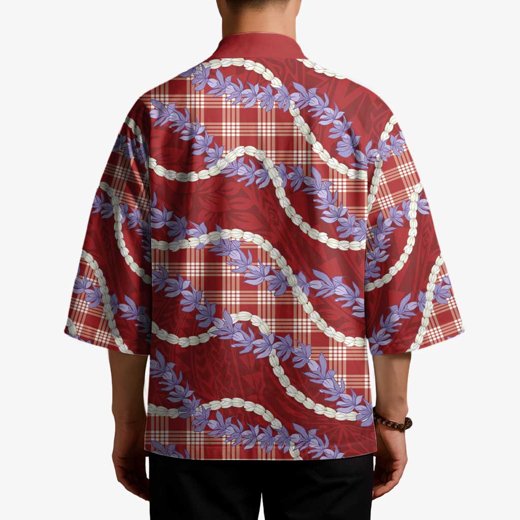 Red Hawaii Palaka Honohono Pikake Kimono Hawaiian Orchid Lei Polynesian Pattern - Polynesian Pride