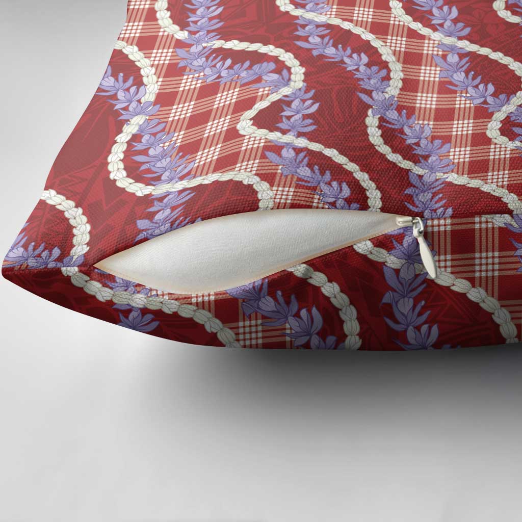 Red Hawaii Palaka Honohono Pikake Pillow Cover Hawaiian Orchid Lei Polynesian Pattern - Polynesian Pride