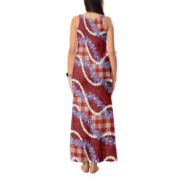 Red Hawaii Palaka Honohono Pikake Tank Maxi Dress Hawaiian Orchid Lei Polynesian Pattern - Polynesian Pride