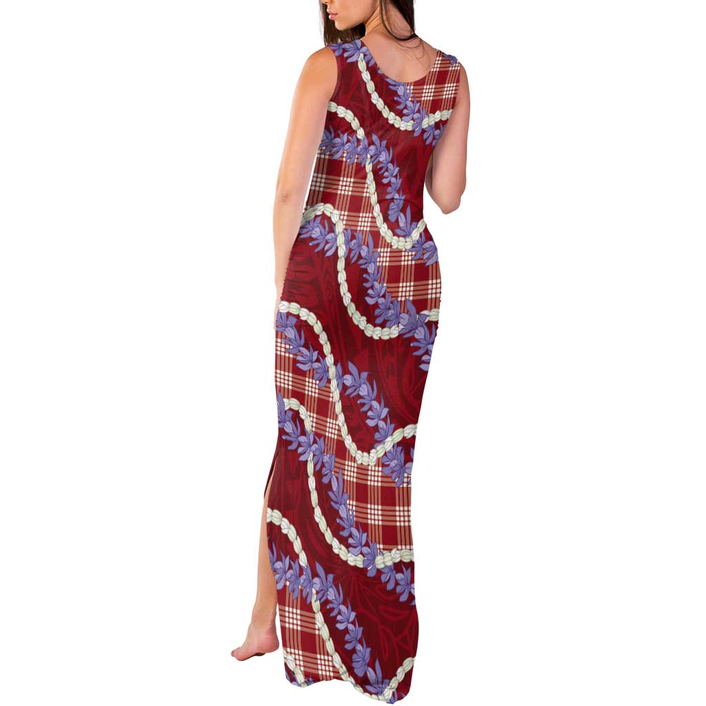 Red Hawaii Palaka Honohono Pikake Tank Maxi Dress Hawaiian Orchid Lei Polynesian Pattern - Polynesian Pride