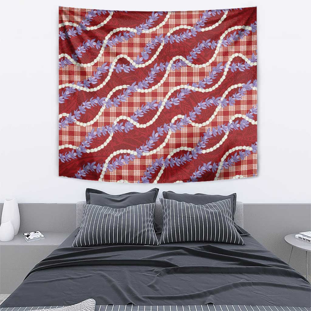Red Hawaii Palaka Honohono Pikake Tapestry Hawaiian Orchid Lei Polynesian Pattern - Polynesian Pride