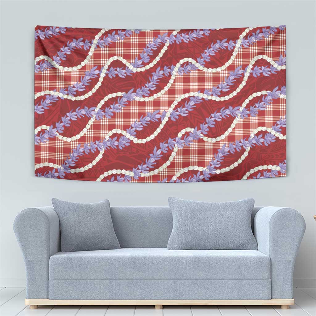 Red Hawaii Palaka Honohono Pikake Tapestry Hawaiian Orchid Lei Polynesian Pattern - Polynesian Pride