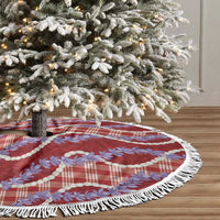 Red Hawaii Palaka Honohono Pikake Tree Skirt Hawaiian Orchid Lei Polynesian Pattern - Polynesian Pride
