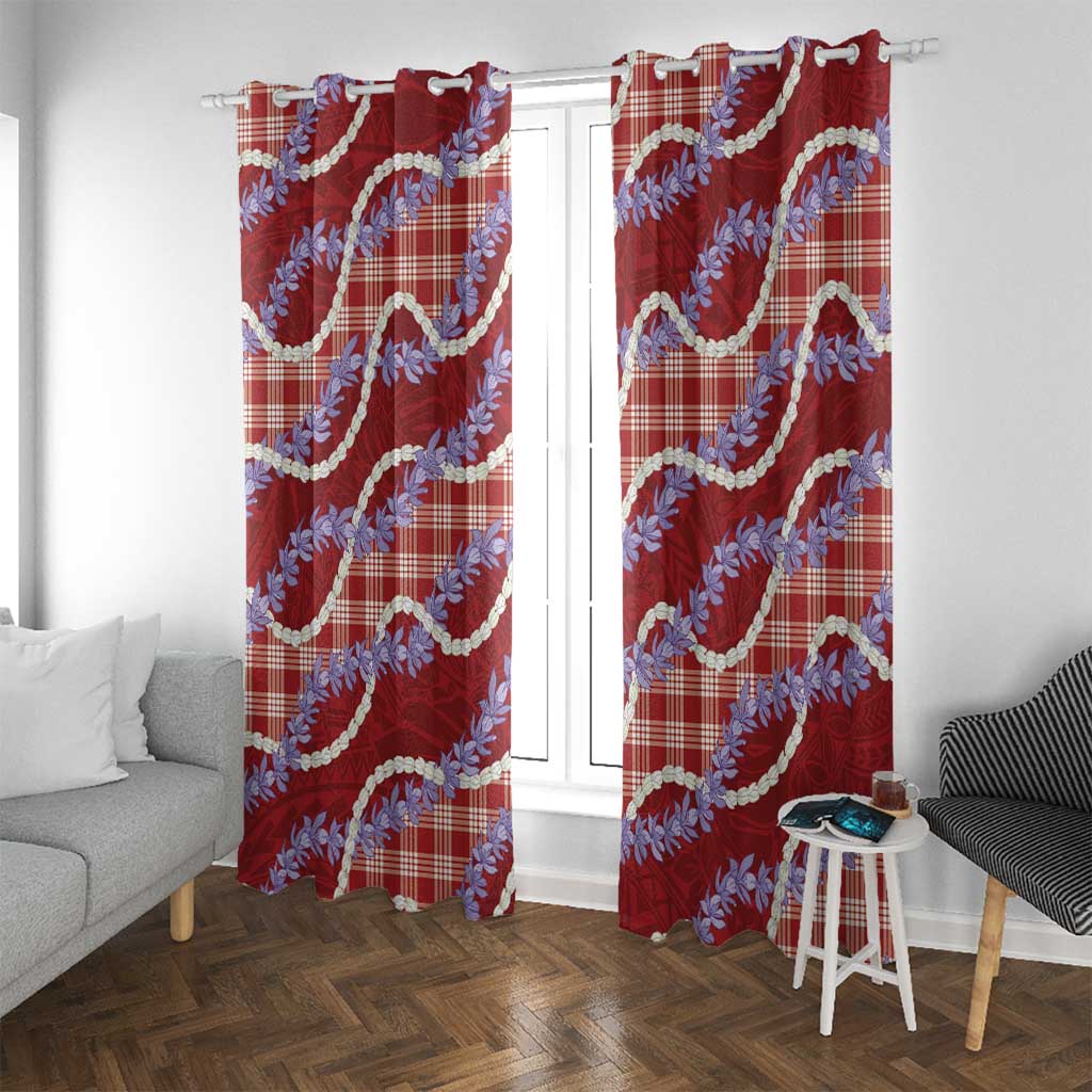 Red Hawaii Palaka Honohono Pikake Window Curtain Hawaiian Orchid Lei Polynesian Pattern - Polynesian Pride