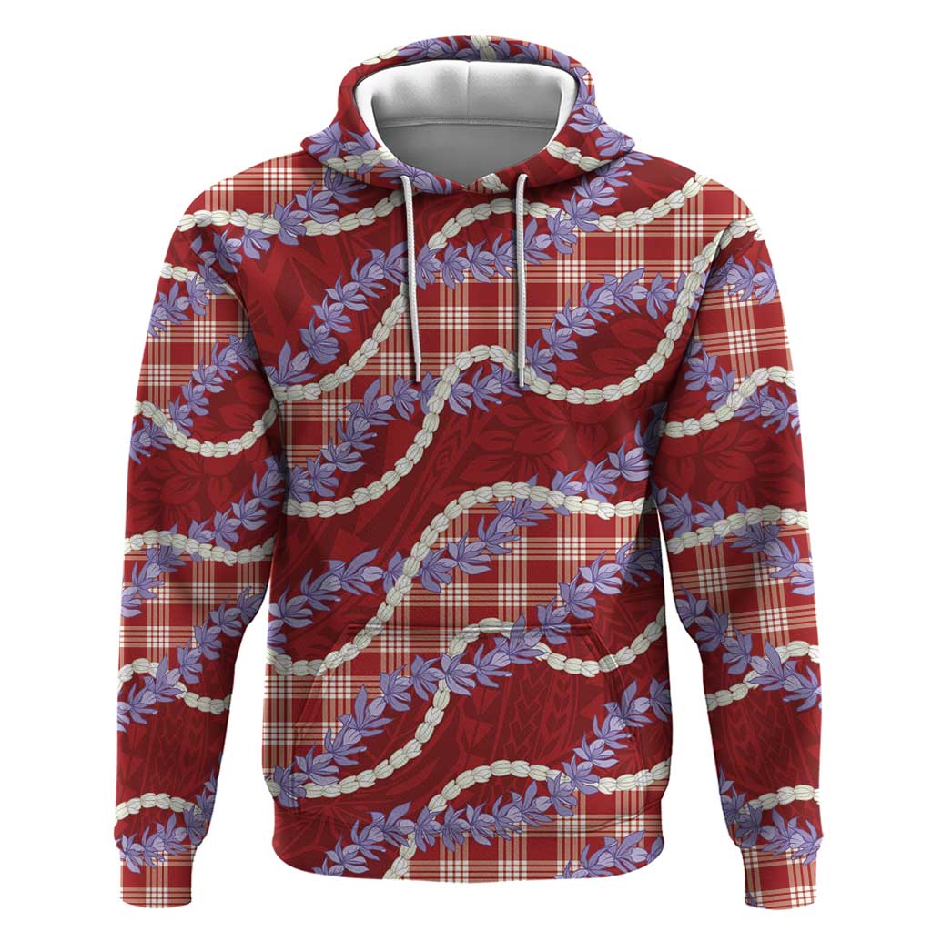 Red Hawaii Palaka Honohono Pikake Zip Hoodie Hawaiian Orchid Lei Polynesian Pattern - Polynesian Pride