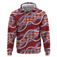 Red Hawaii Palaka Honohono Pikake Zip Hoodie Hawaiian Orchid Lei Polynesian Pattern - Polynesian Pride