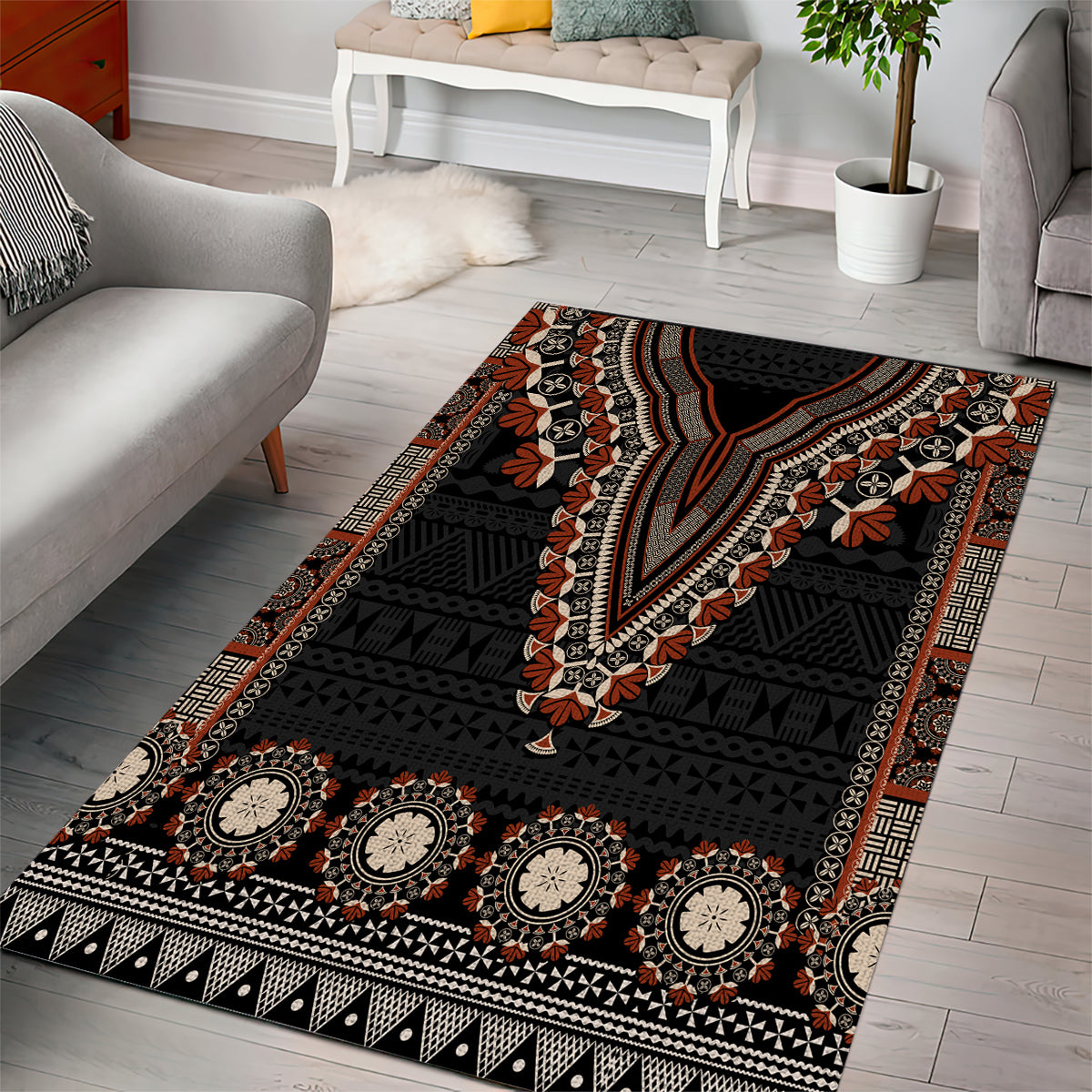 Bula Fiji Dashiki Vintage Fijian Masi Tapa Pattern Area Rug LT14 - Polynesian Pride