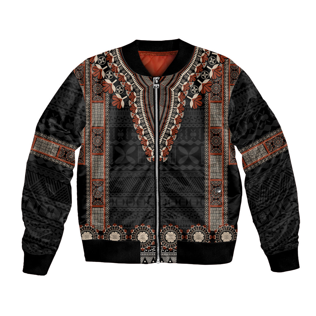Bula Fiji Dashiki Vintage Fijian Masi Tapa Pattern Bomber Jacket LT14 Unisex Brown - Polynesian Pride