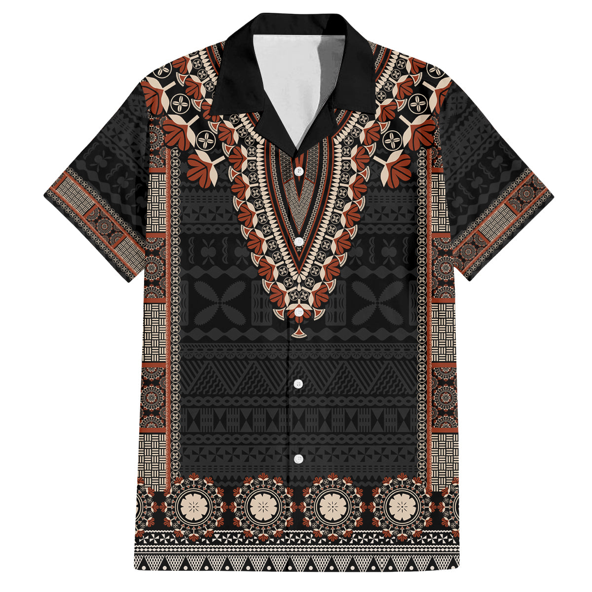 Bula Fiji Dashiki Vintage Fijian Masi Tapa Pattern Family Matching Summer Maxi Dress and Hawaiian Shirt LT14 Dad's Shirt - Short Sleeve Brown - Polynesian Pride