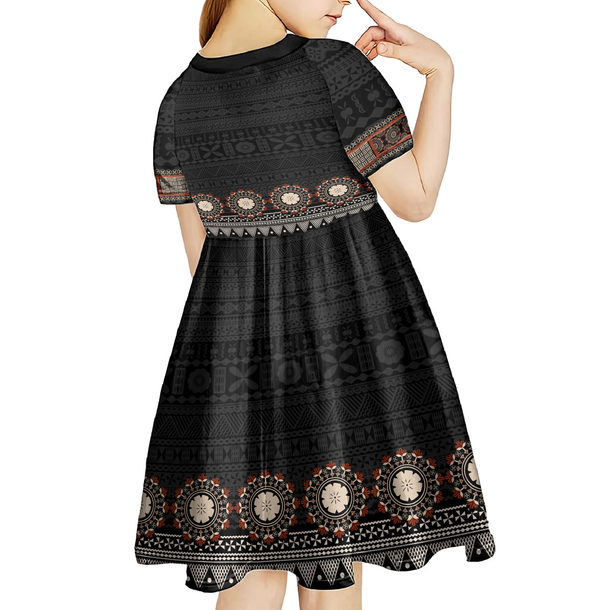 Bula Fiji Dashiki Vintage Fijian Masi Tapa Pattern Kid Short Sleeve Dress LT14 - Polynesian Pride