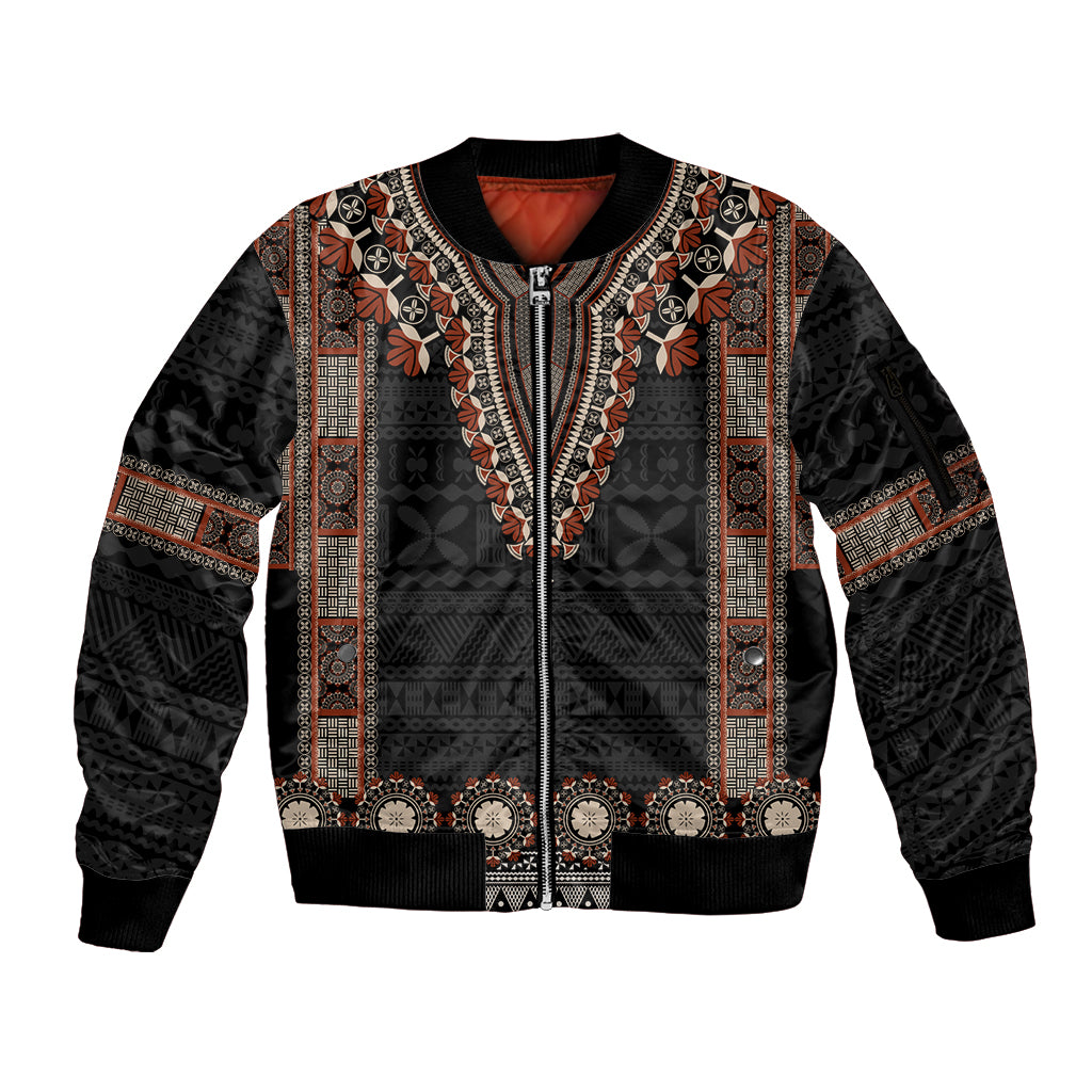 Bula Fiji Dashiki Vintage Fijian Masi Tapa Pattern Sleeve Zip Bomber Jacket LT14 Unisex Brown - Polynesian Pride