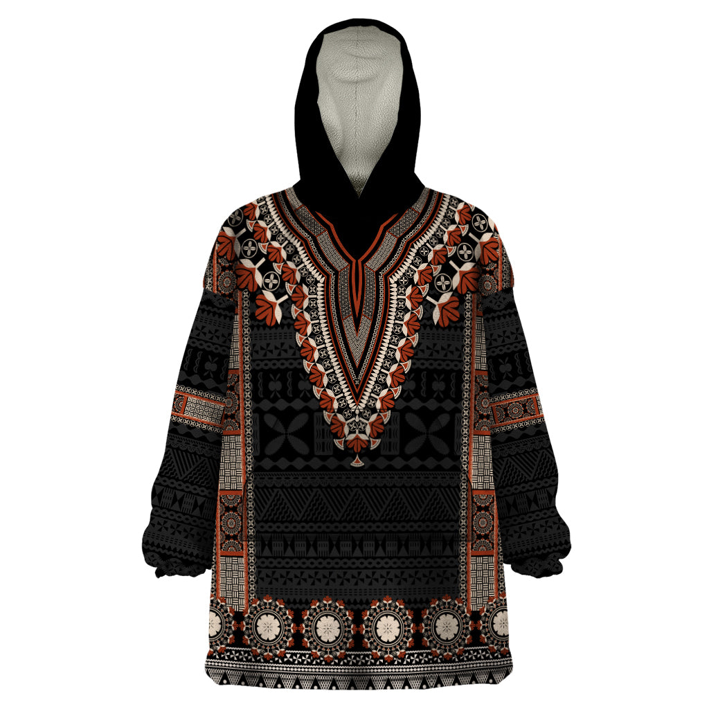 Bula Fiji Dashiki Vintage Fijian Masi Tapa Pattern Wearable Blanket Hoodie LT14 One Size Brown - Polynesian Pride