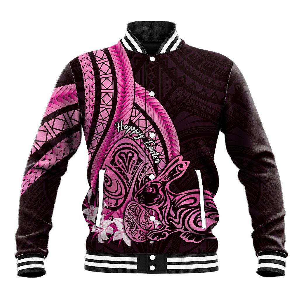 Pink Polynesia Easter Day Baseball Jacket Eggs With Bunny Polynesian Pattern LT14 Unisex Pink - Polynesian Pride