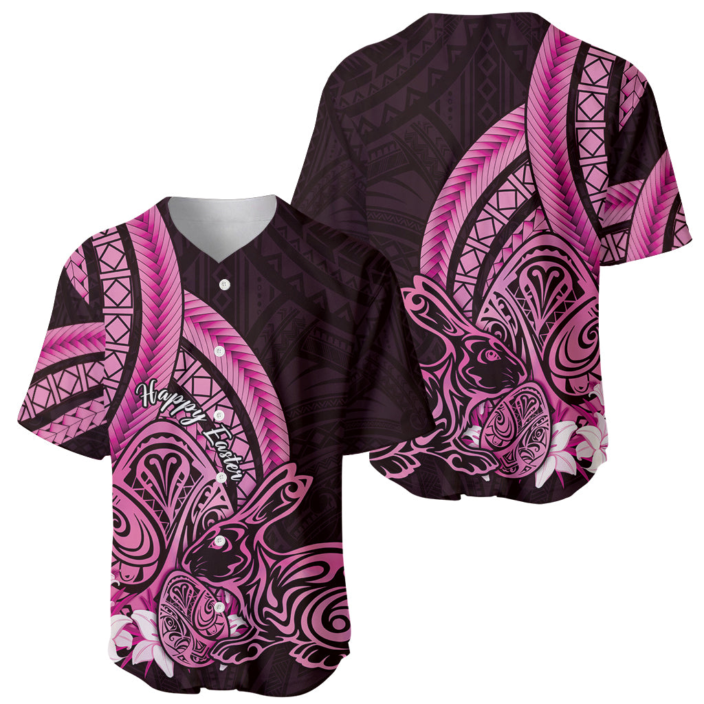 Pink Polynesia Easter Day Baseball Jersey Eggs With Bunny Polynesian Pattern LT14 - Polynesian Pride