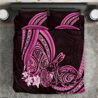 Pink Polynesia Easter Day Bedding Set Eggs With Bunny Polynesian Pattern