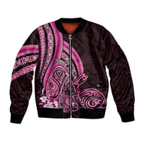 Pink Polynesia Easter Day Bomber Jacket Eggs With Bunny Polynesian Pattern