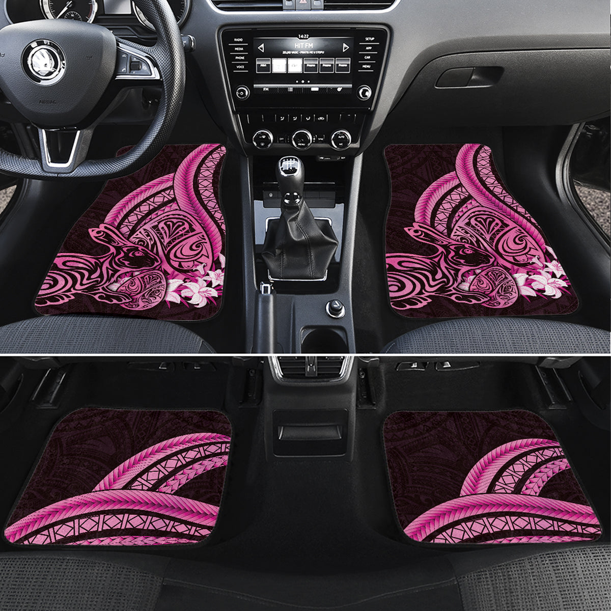 Pink Polynesia Easter Day Car Mats Eggs With Bunny Polynesian Pattern