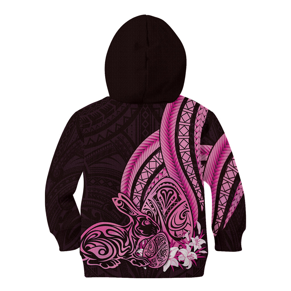 Pink Polynesia Easter Day Kid Hoodie Eggs With Bunny Polynesian Pattern