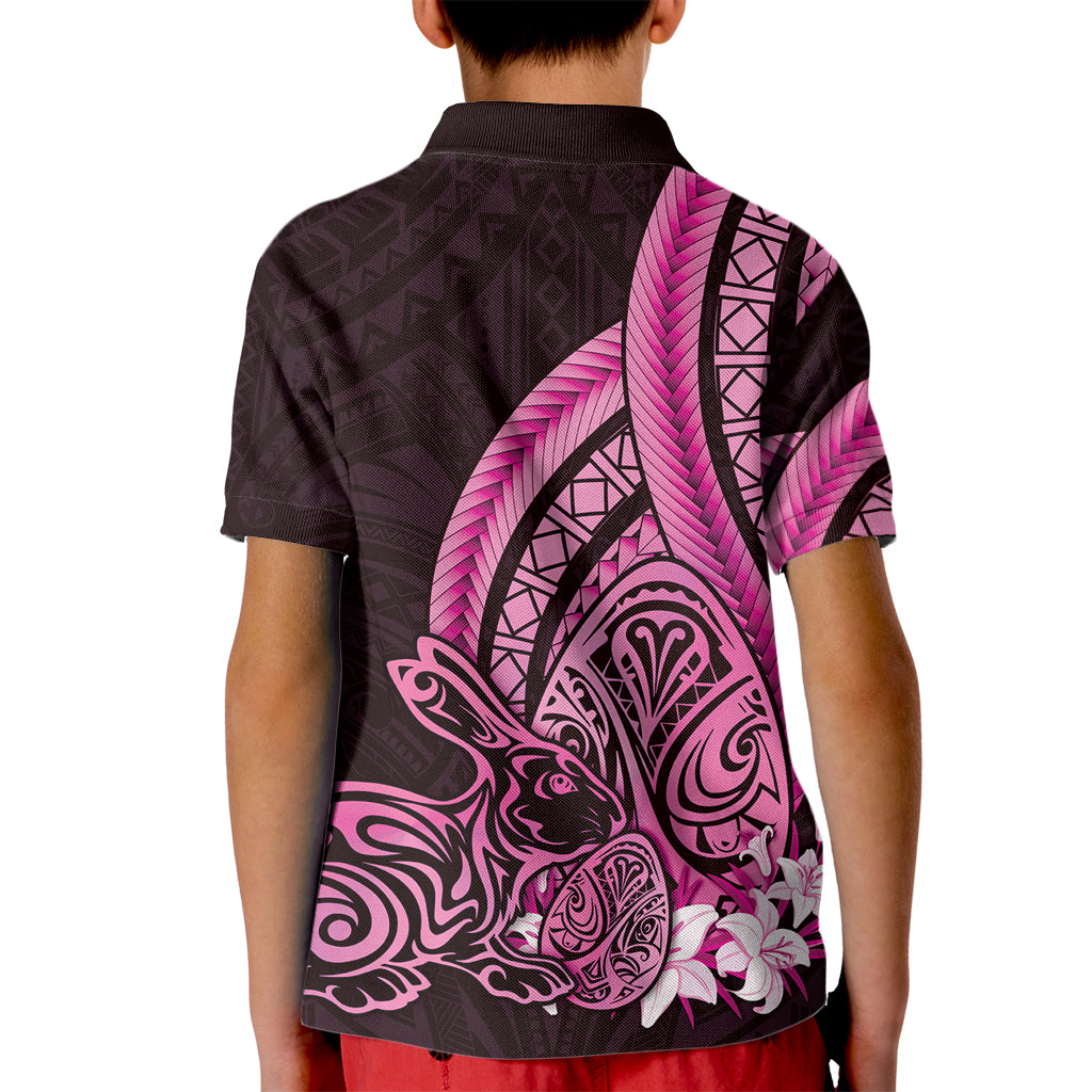 Pink Polynesia Easter Day Kid Polo Shirt Eggs With Bunny Polynesian Pattern