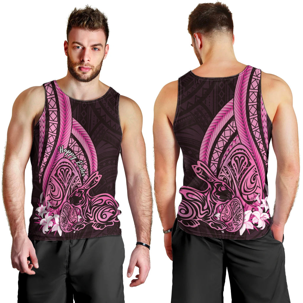 Pink Polynesia Easter Day Men Tank Top Eggs With Bunny Polynesian Pattern LT14 - Polynesian Pride
