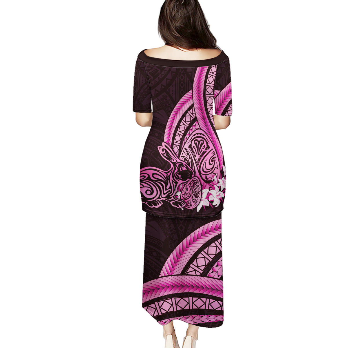 Pink Polynesia Easter Day Puletasi Eggs With Bunny Polynesian Pattern