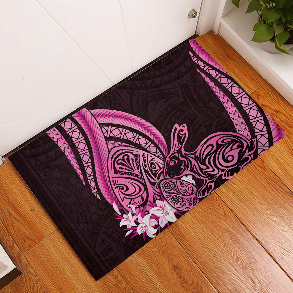 Pink Polynesia Easter Day Rubber Doormat Eggs With Bunny Polynesian Pattern LT14 Pink - Polynesian Pride