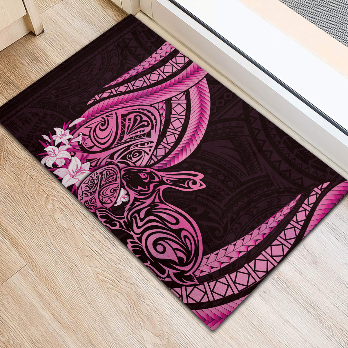 Pink Polynesia Easter Day Rubber Doormat Eggs With Bunny Polynesian Pattern LT14 - Polynesian Pride