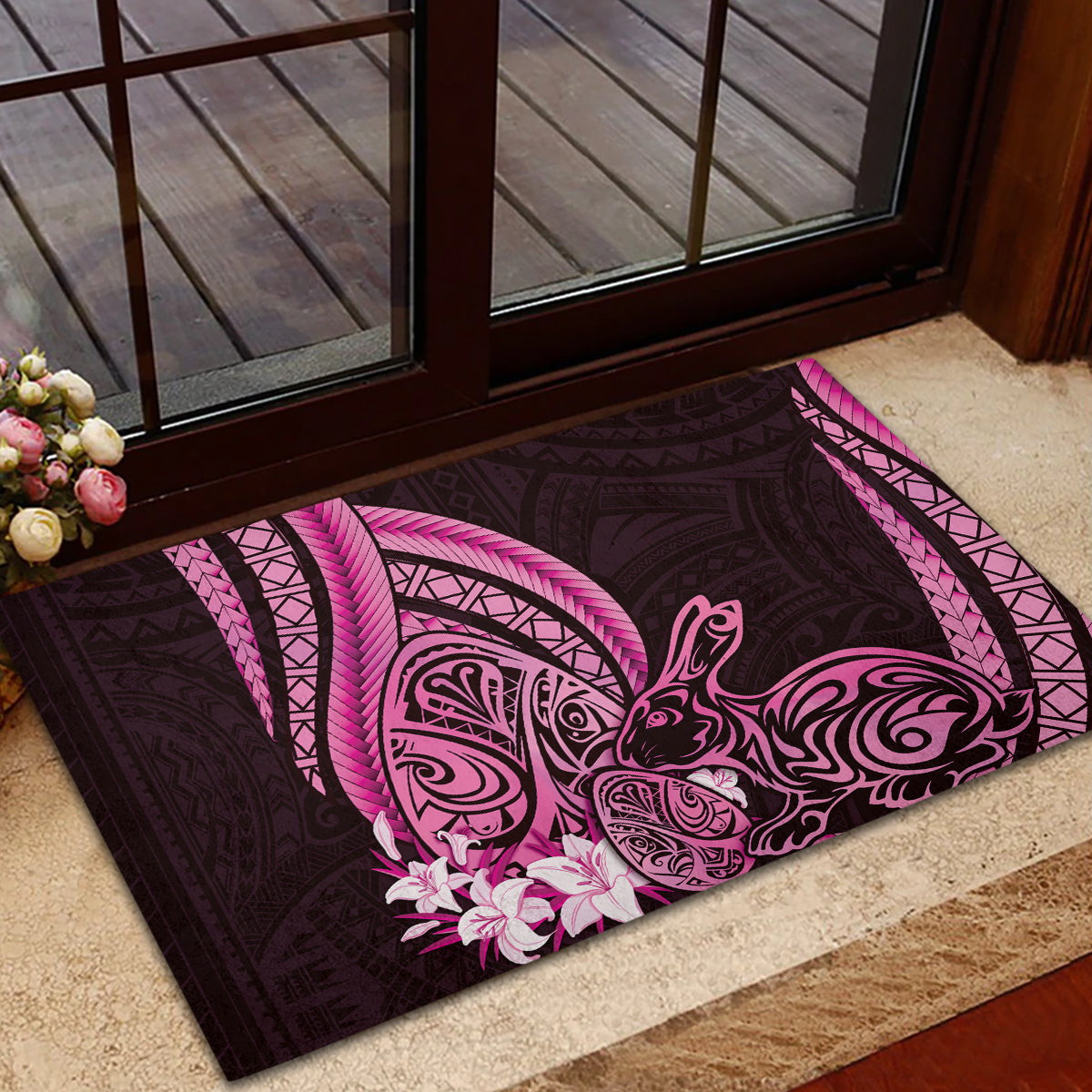 Pink Polynesia Easter Day Rubber Doormat Eggs With Bunny Polynesian Pattern LT14 - Polynesian Pride