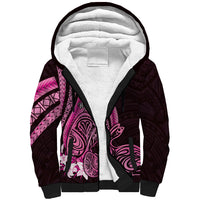Pink Polynesia Easter Day Sherpa Hoodie Eggs With Bunny Polynesian Pattern