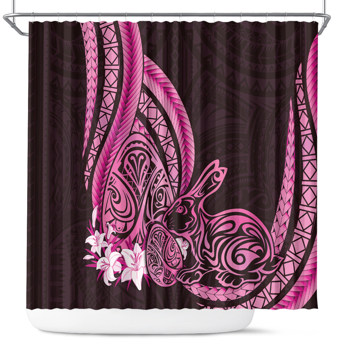Pink Polynesia Easter Day Shower Curtain Eggs With Bunny Polynesian Pattern LT14 Pink - Polynesian Pride